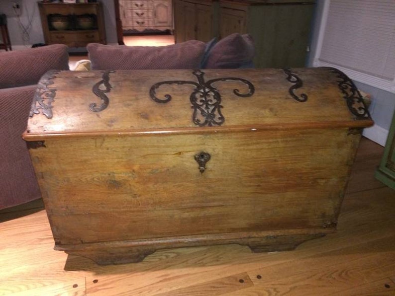 Large Dome Pine Trunk with Ornate Ironwork
