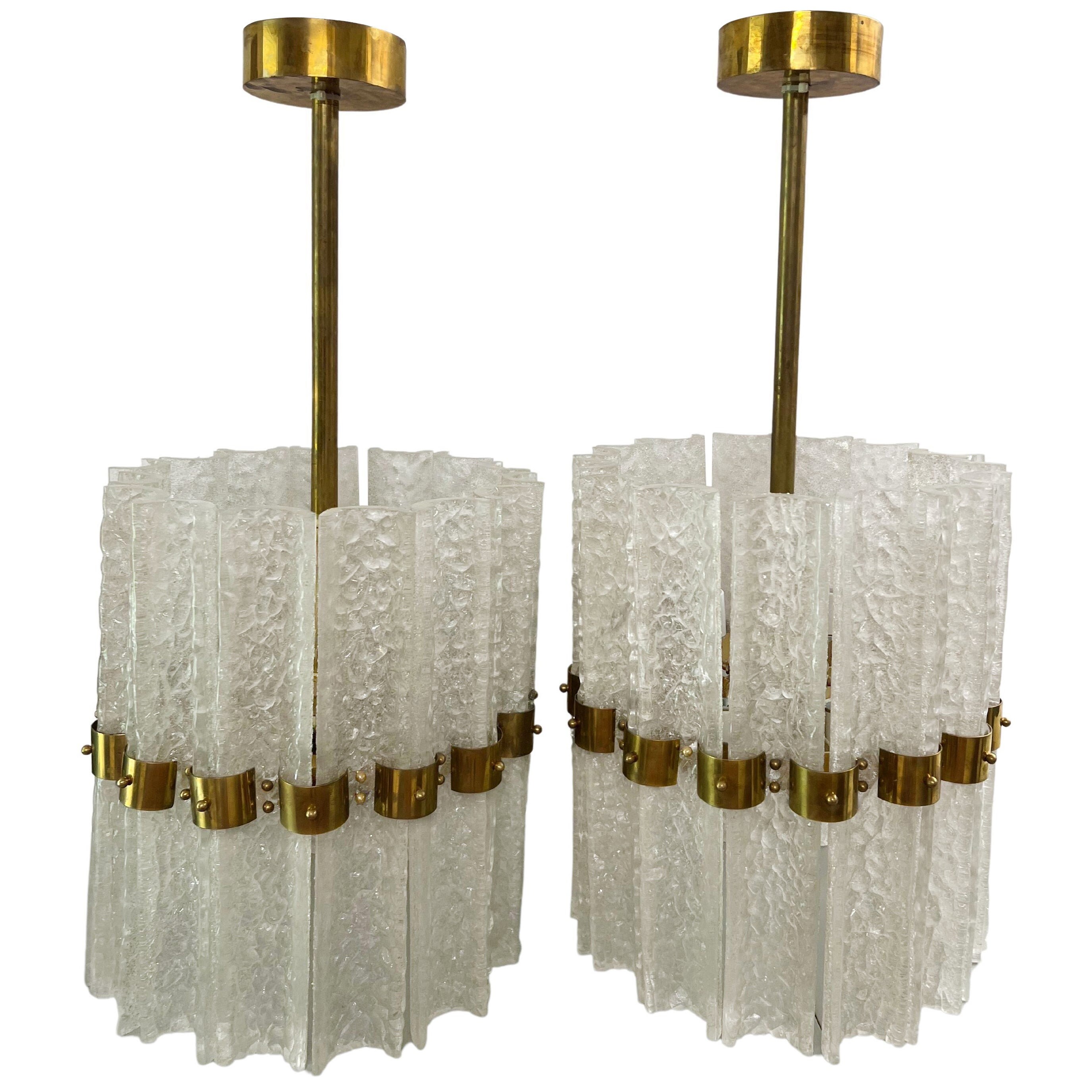 Pair of Large Crystal Orrefors Chandeliers by Carl Fagerlund