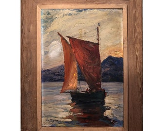 Signed Impasto on Board of Sailboat