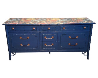 Thomasville Allegro Chinoiserie Faux Bamboo Dresser in Blue