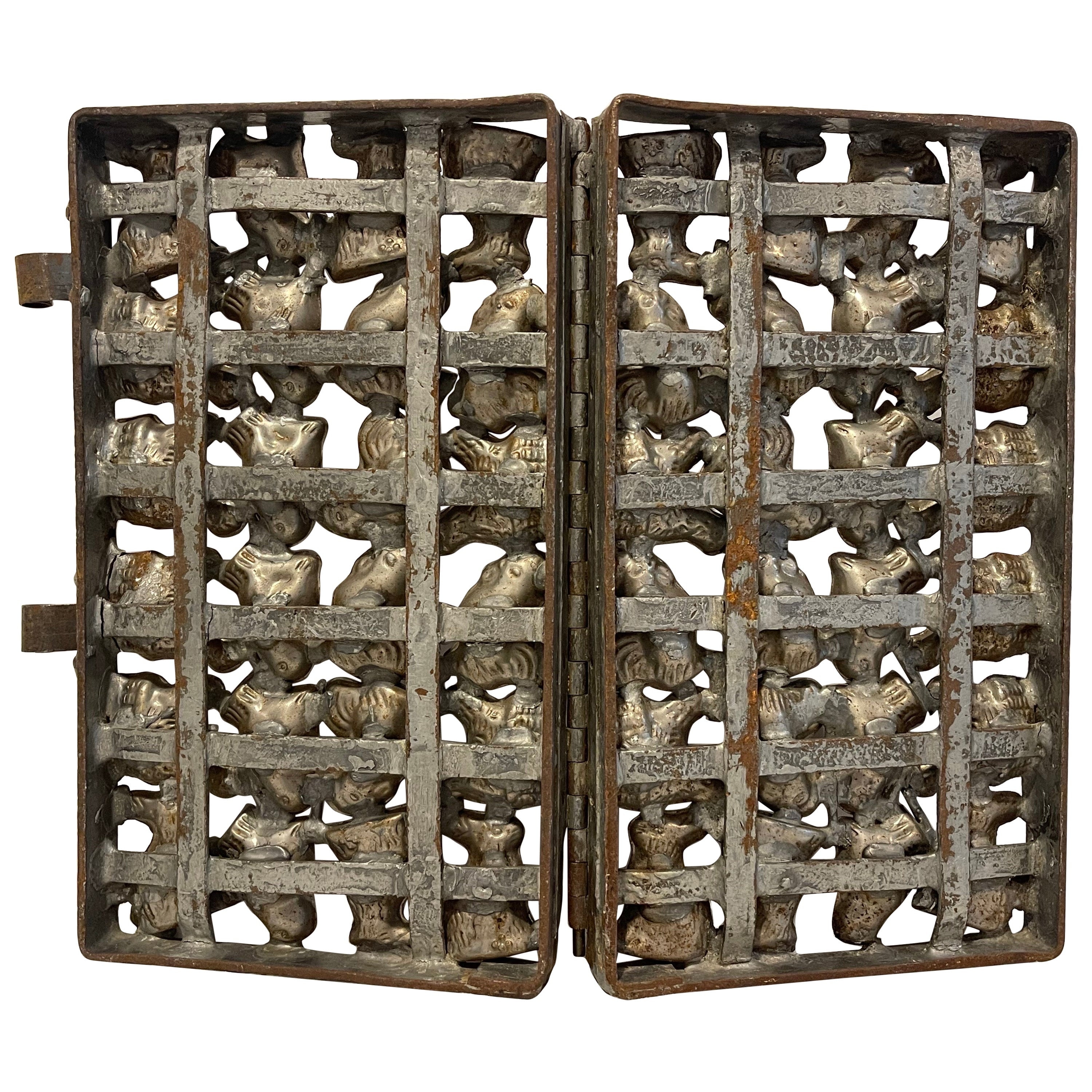 Large Antique German Chocolate Mold with Bunnies and Chickens