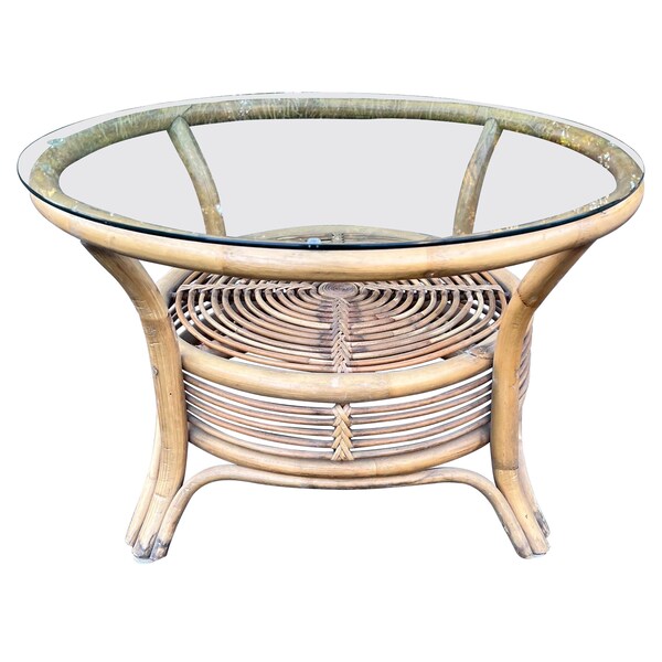 Round Rattan Coffee Table With Glass Top Etsy