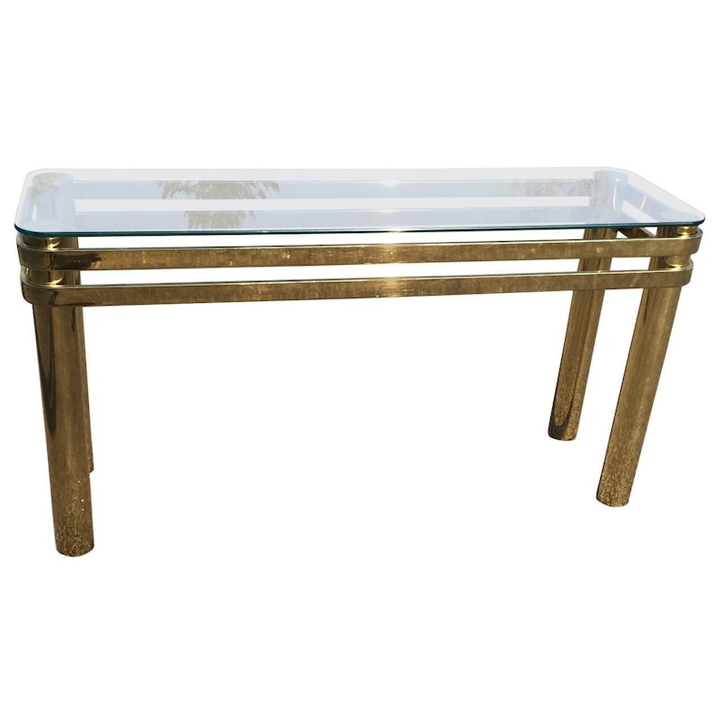 SOLD-Hollywood Regency Brass Console or Sofa Table by Pace