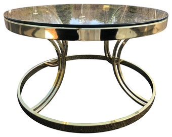 Milo Baughman Round Brass and Glass Coffee or Side Table
