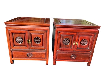 Pair of Carved Asian Rosewood Nightstands by George Zee