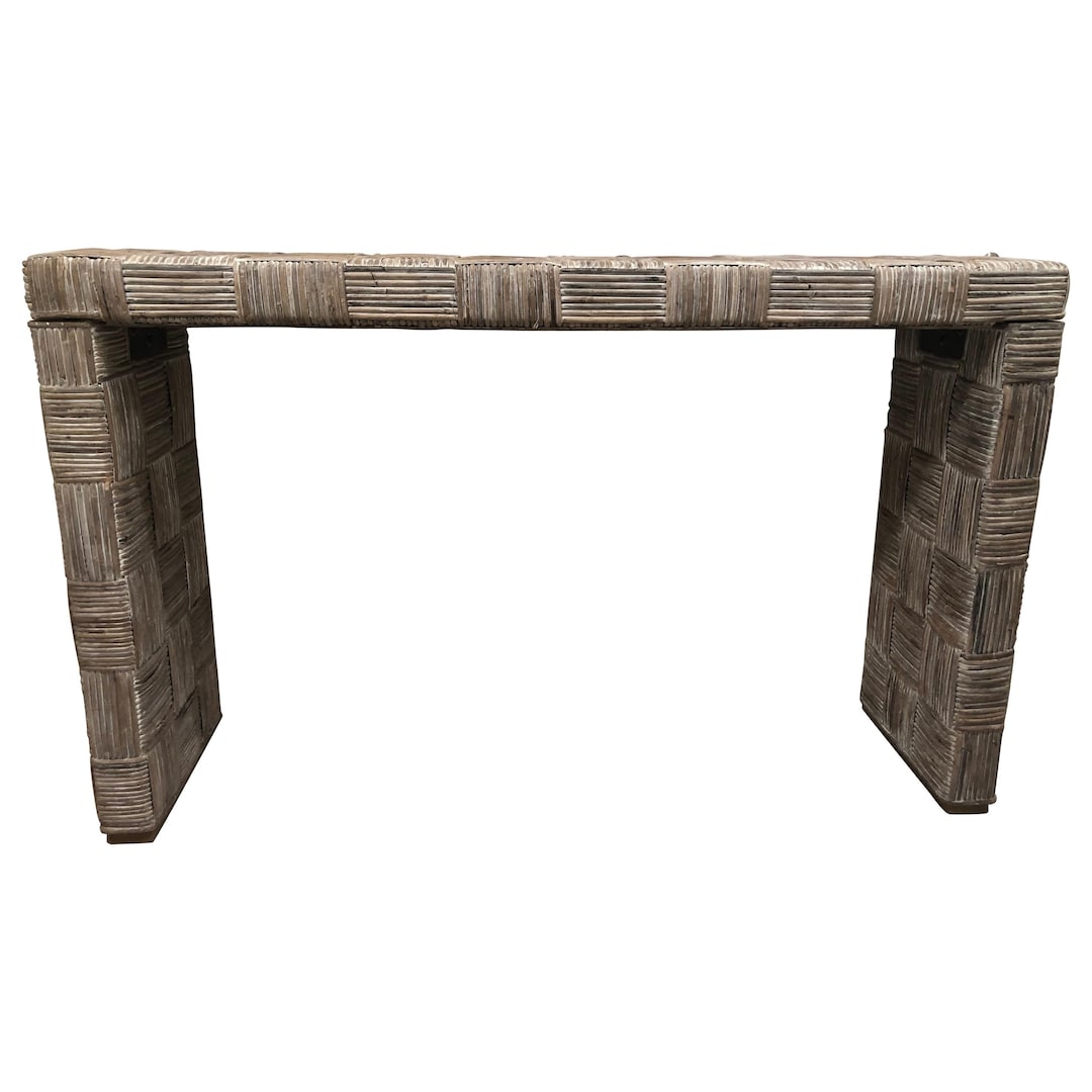 Whitewashed Rattan Table Whitewashed Woven Rattan Console Table. - Etsy