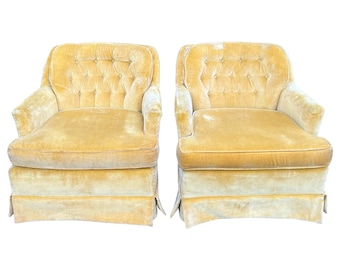 Pair of Mustard Yellow Velvet Club Chairs
