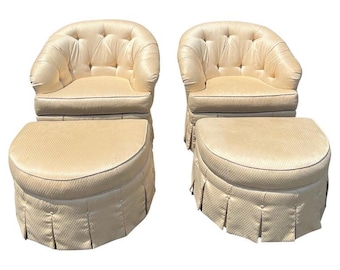 Pair of Ethan Allen Club Chairs with Ottomans