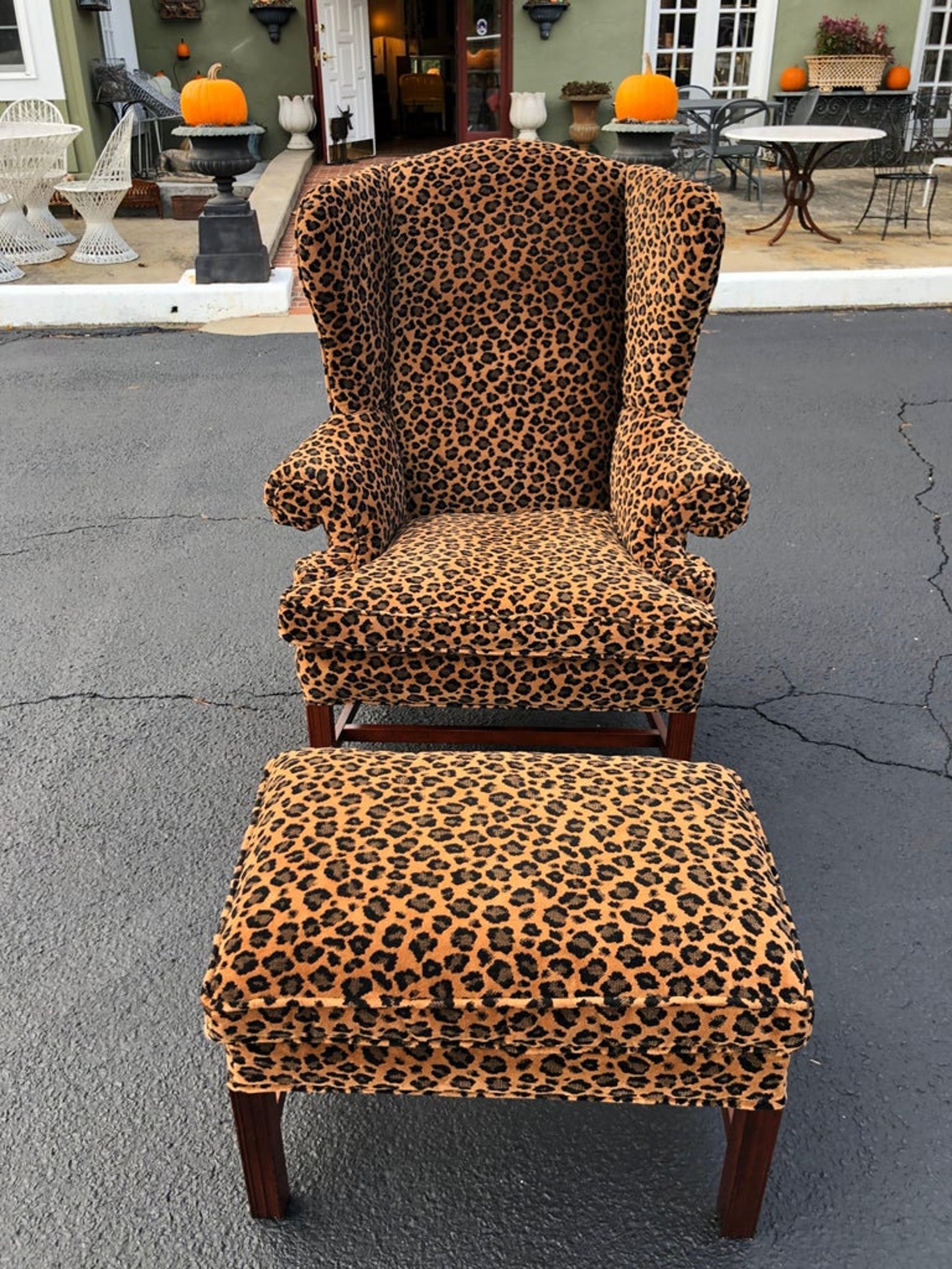 Animal Print Wingback Chair and Ottoman Etsy