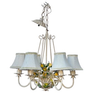 SOLD-Italian Tole Floral Bouquet in Basket Chandelier
