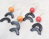 Geometric bead dangle earrings / long statement earrings / beaded abstract earrings / drop earrings / women jewelry gift / earrings handmade