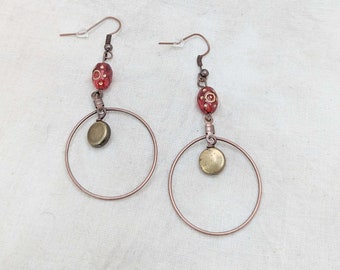 Unique hoop dangle earrings / statement earrings / beaded dangle earrings / colorful earrings / women jewelry gift / earrings handmade