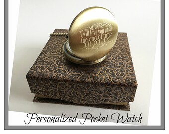 Personalized Pocket watch - Gold Laser engraved pocket watch - Gold personalized Pocket watch in gift box - Groomsmen gift - Gifts for him