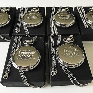 Groomsmen gift set - 6 Engraved pocket watches - Personalized watch & gift box - Custom engraved - Wedding gifts for him - Groomsman gifts