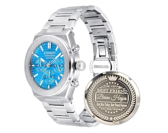 ETERNITY CHRONOMETRIC NAVIGATOR™ Relojes personalizados para hombre. Cubierta trasera grabada personalizada, viene con caja de regalo y herramienta de tamaño. Regalos de boda