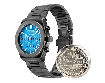 ETERNITY CHRONOMETRIC NAVIGATOR™ Relojes personalizados para hombre. Tapa trasera con grabado personalizado. Viene con caja de regalo y herramienta de ajuste. Regalo de bodas