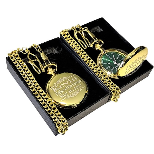 1 Custom Engraved pocket watch - Green dial pocket watch comes in 4 colors - Personalized gift in fitted box, chain and engraving included