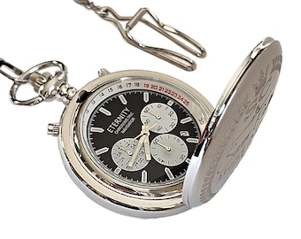 Eternity Chronometric Navigator engraved pocket watch, Personalized gift for him, Men&#39;s Wedding gift watch, laser engraved Groomsmen watches