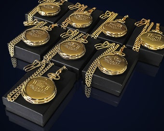 8 Engraved Pocket watches -  Groomsman gift - Personalized pocket watch - 8 Laser engraved watch set - Wedding vintage gift set - him or her