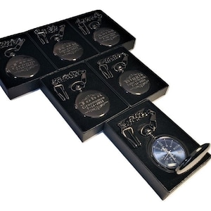 8 Taschenuhren mit Gravur - Blaue römische Ziffern - Geschenkbox für Männer - Herrenuhren - Geschenkbox für Männer