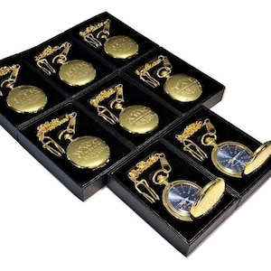 9 Taschenuhren mit Gravur - Blaue römische Ziffern - Uhrenset mit Gravur - Personalisierte Taschenuhr in Geschenkbox - Trauzeuge Geschenk - Oudoorsman Geschenke
