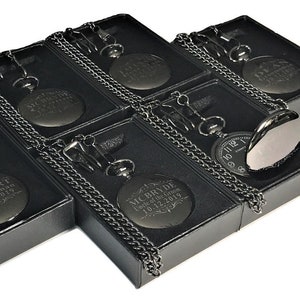 6 Engraved Black pocket watches, Man&#39;s pocket watches, Gift box, chain & engraving included, 6 watches, Customized gift set