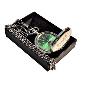 Engraved pocket watch Green dial Silver Roman numerals personalized pocket watch comes with fitted box, chain & engraving Vintage style image 5