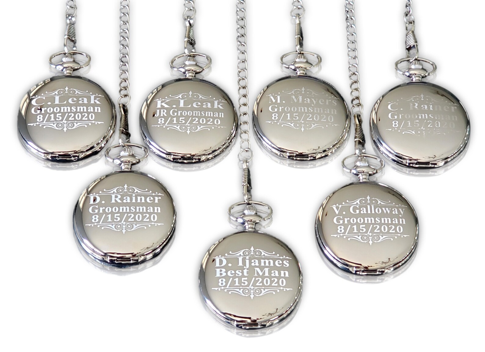 Personalized Pocket Watches Set Of 7 Groomsmen Wedding Unique Gifts, Chain, Box And Engraving Included, Comes In 4 Colors (Gold Vintage) : Eternity Engraving Inc