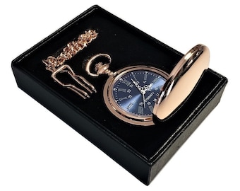 Personalized Pocket watch - Blue Roman Numerals engraved pocket watch - Personalized Pocket watch in gift box - Groomsmen gift - Men&#39;s watch