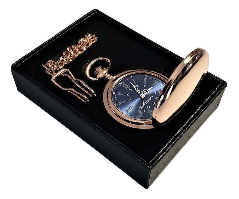 Personalized Pocket watch Blue Roman Numerals engraved pocket watch Personalized Pocket watch in gift box Groomsmen gift Men's watch Rose gold