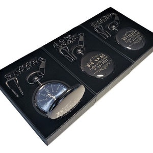3 Taschenuhren mit Gravur - Blaue römische Ziffern - Geschenk für Ihn - Personalisierte Uhr in Geschenkbox - Trauzeuge Geschenk - Herrenuhr