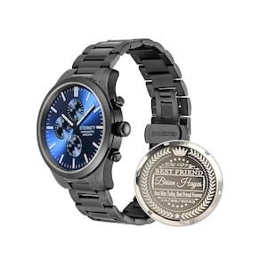 ETERNITY CHRONOMETRIC NAVIGATOR™ Gepersonaliseerd luxe herenhorloge. Gegraveerde achterkant. Wordt geleverd met geschenkdoos en versteltool. Huwelijkscadeaus