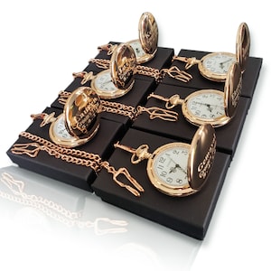 6 zakhorlogeset - cadeaus bruidsjonkers - gegraveerd gepersonaliseerd zakhorloge in geschenkdoos met ketting - op maat gegraveerd cadeau - huwelijkscadeaus