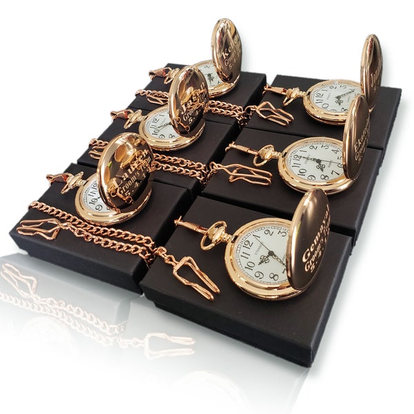 6 Taschenuhren Set - Bräutigam Geschenke - Gravierte Personalisierte Taschenuhr in Geschenkbox mit Kette - Personalisiertes Geschenk - Hochzeitsgeschenke