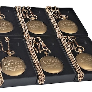 6 Rose Gold Pocket watches, Personalized gift set, Custom Engraved gifts, Customized Watch, gift box & chain included, Wedding set of 6
