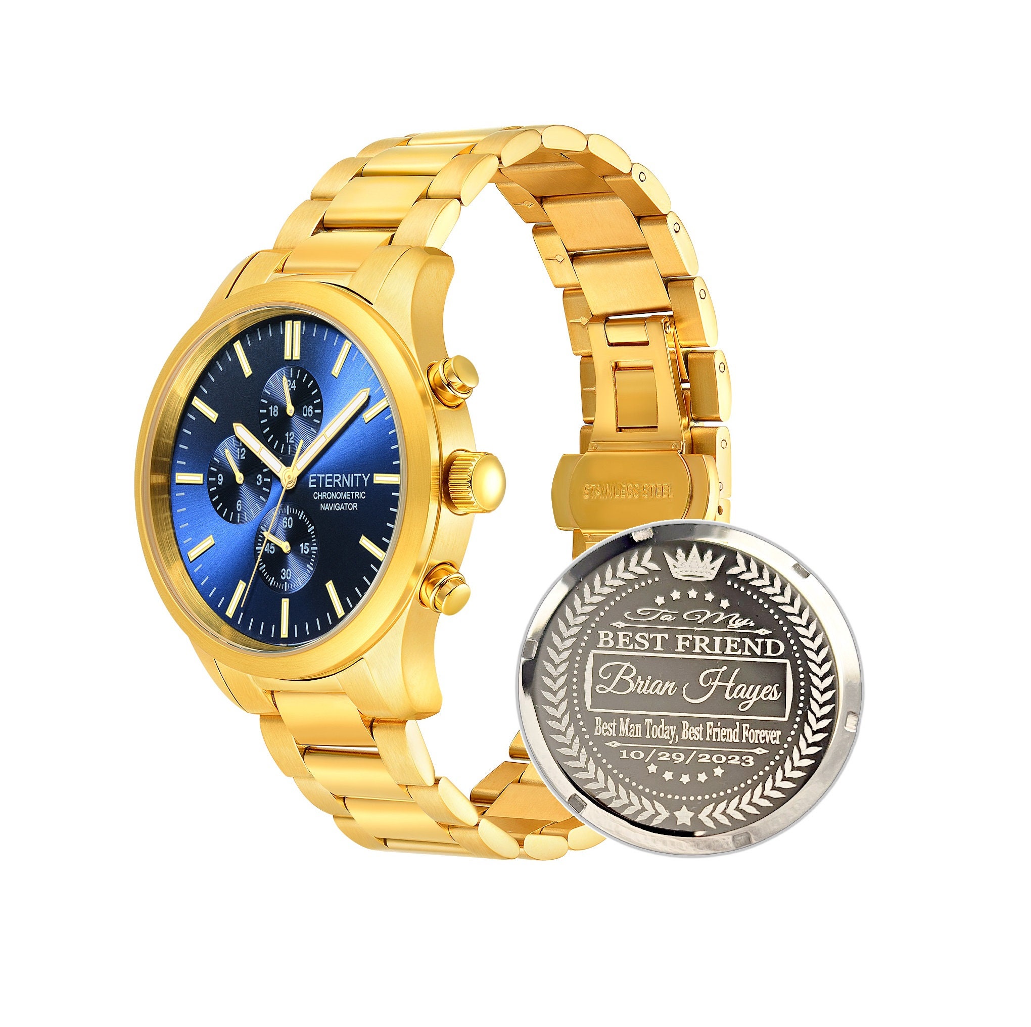 ETERNITY CHRONOMETRIC NAVIGATOR™ Personalized Men's watch. Engraved back cover, Comes with gift box & adjustment tool.