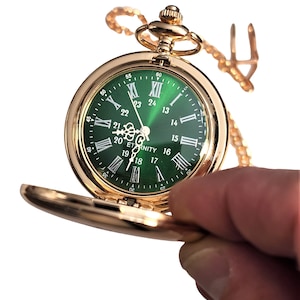 Engraved pocket watch Green dial Silver Roman numerals personalized pocket watch comes with fitted box, chain & engraving Vintage style image 3