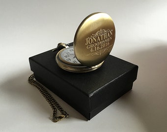 Personalized Pocket watch - Gold Laser engraved pocket watch - Gold personalized Pocket watch in gift box - Groomsmen gift - Gifts for him