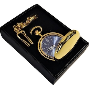 Gepersonaliseerde zakhorloge - zakhorloge met gegraveerde blauwe Romeinse cijfers - gepersonaliseerd zakhorloge in geschenkverpakking - cadeau bruidsjonker - herenhorloge