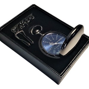 Personalized Pocket watch Blue Roman Numerals engraved pocket watch Personalized Pocket watch in gift box Groomsmen gift Men's watch Black/Gummetal