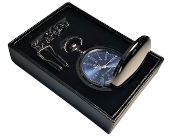 Reloj de bolsillo personalizado - Reloj de bolsillo grabado con números romanos azules - Reloj de bolsillo personalizado en caja de regalo - Regalo de padrinos de boda - Reloj de hombre