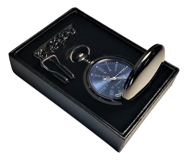 Personalized Pocket watch  Blue Roman Numerals engraved image 1