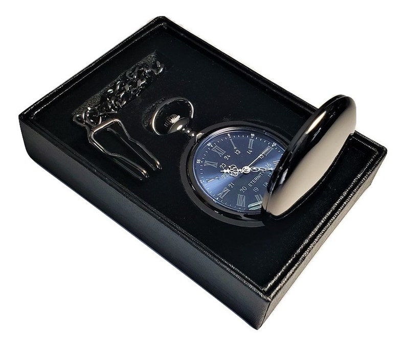 Personalized Pocket watch Blue Roman Numerals engraved pocket watch Personalized Pocket watch in gift box Groomsmen gift Men's watch Black/Gummetal