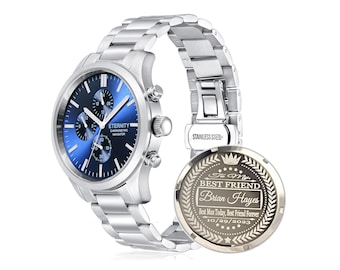 ETERNITY CHRONOMETRIC NAVIGATOR™ Personalized Luxury Men&#39;s watch. Engraved back cover, Comes with gift box & adjustment tool. Wedding gifts