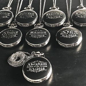 Groomsmen gift 7 Laser engraved pocket watches - Vintage personalized watch in gift box - Custom engraved gift - Wedding gifts for him