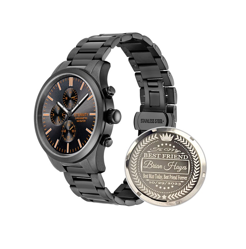 ETERNITY CHRONOMETRIC NAVIGATOR™ Personalized Luxury Men's watch. Engraved back cover, Comes with gift box & adjustment tool. Wedding gifts image 8