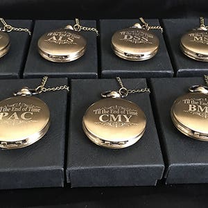 Personalized Pocket Watches Set Of 7 Groomsmen Wedding Unique Gifts, Chain, Box And Engraving Included, Comes In 4 Colors (Gold Vintage) : Eternity Engraving Inc
