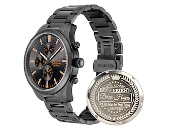 ETERNITY CHRONOMETRIC NAVIGATOR™ Reloj de lujo personalizado para hombre. Contraportada grabada. Viene con caja de regalo y herramienta de ajuste. Regalos de boda