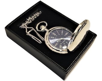 Personalized Pocket watch - Blue Roman Numerals engraved pocket watch - Personalized Pocket watch in gift box - Groomsmen gift - Men&#39;s watch
