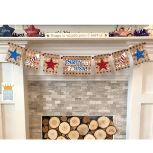 Patriotic banner, Fourth of July banner, Party in the use banner, July 4th Banner, Patriotic Decor, July Birthday Banner, Holiday Banner